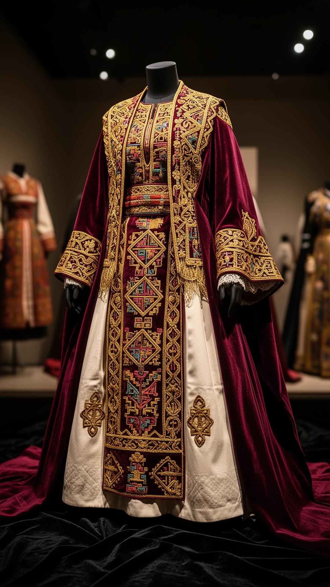Traje típico peruano premium con bordados dorados